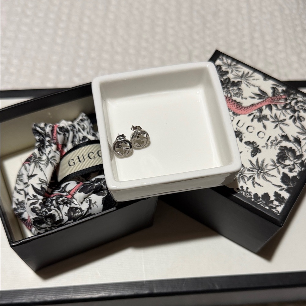 Gucci Silver Logo Stud Earrings